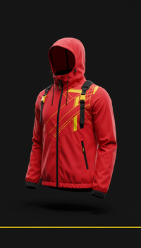 Street red technical windbreaker