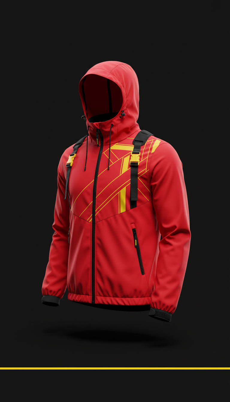 Street red technical windbreaker